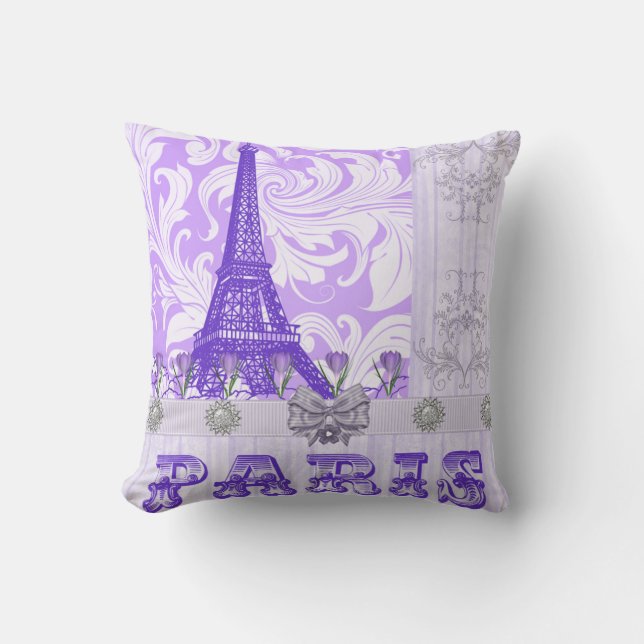 Pastel Purple Paris Throw Pillow (Front)