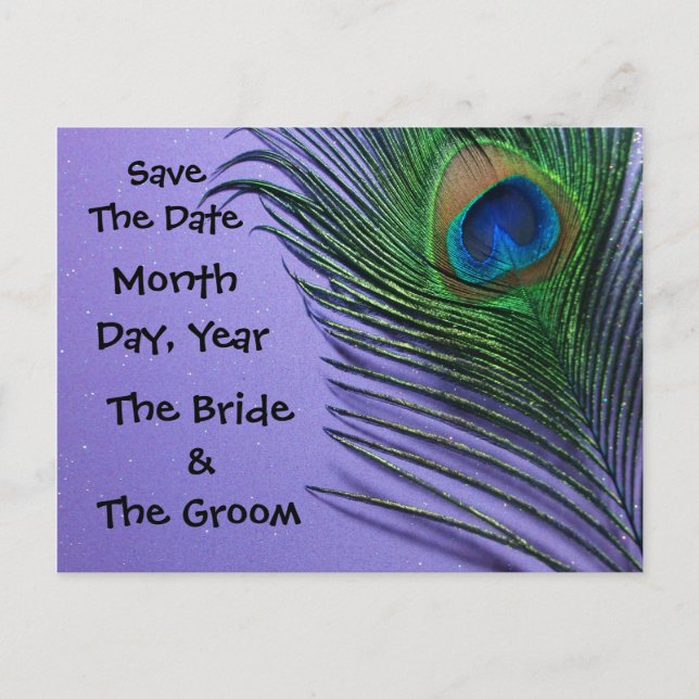 Pastel Purple Peacock Save the Date Postcard (Front)