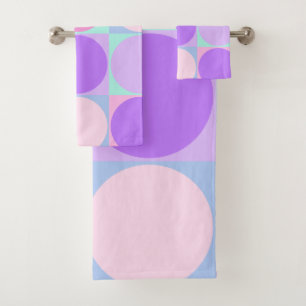 Pastel Purple Pink Aqua Geometric Circle Shape Art Bath Towel Set