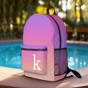 Pastel Purple Pink Coral Gradient - huge monogram Printed Backpack
