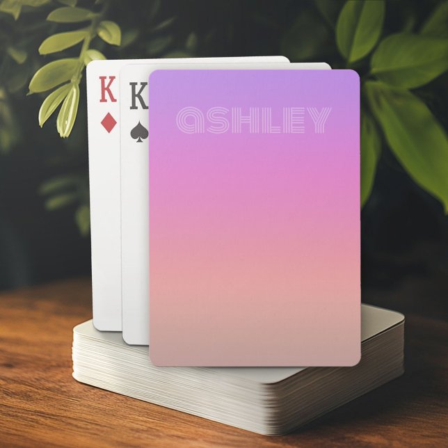 Pastel Purple Pink Coral Ombre - huge monogram Playing Cards (Personalized playing cards)