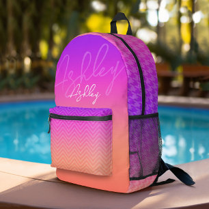 Pastel Purple Pink Coral Ombre - huge monogram Printed Backpack