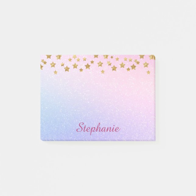 Pastel Purple Pink Glitter Gold Stars Post-it Notes (Front)