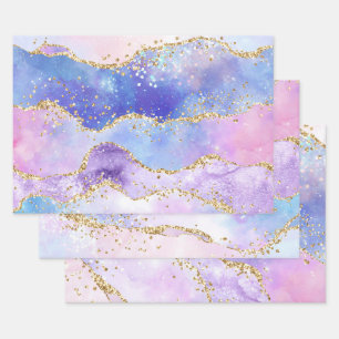 Pastel Purple, Pink & Gold Glitter Agate Wrapping Paper Sheet