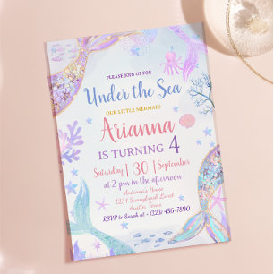 Pastel Purple Pink Mermaid Birthday Girl Glitter Invitation