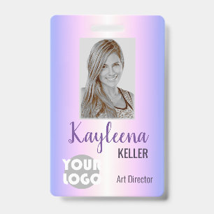 Pastel Purple Pink Ombre Logo Barcode ID Photo Badge