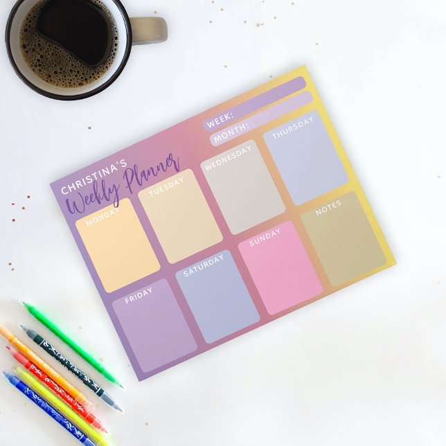 Pastel Purple Pink Yellow Gradient Weekly Planner Notepad (Creator Uploaded)