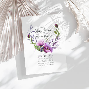 Pastel Purple Poppy Floral Wreath Baby Shower Invitation