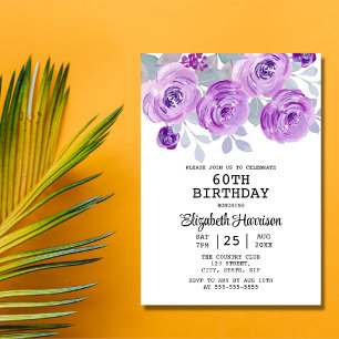 Pastel Purple Rose Floral Greenery 60th Birthday  Invitation