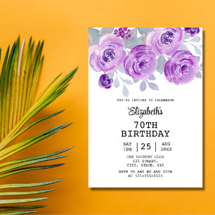 Pastel Purple Rose Floral Greenery 70th Birthday Invitation