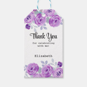 Pastel Purple Rose Floral Greenery Thank You Gift Tags
