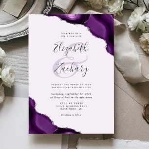 Pastel Purple Silver Agate Corners Wedding Invitation
