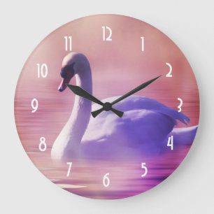 Pastel Purple Swan floating on a Misty Lake Large Clock