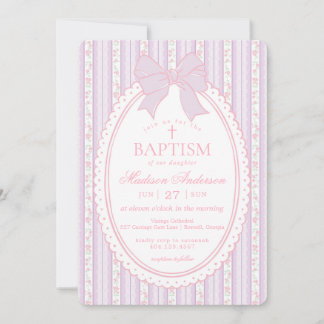 Pastel Purple Vintage Fancy Floral Baptism Invitation