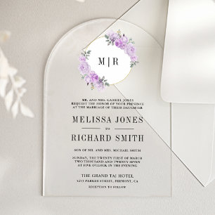 Pastel Purple Watercolor Floral Wedding Acrylic Invitations