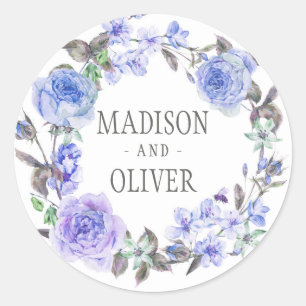 Pastel Purple Watercolor Floral Wedding Classic Round Sticker