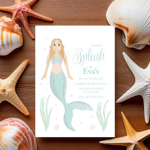 Pastel Purple Watercolor Mermaid Kids Pool Party Invitation