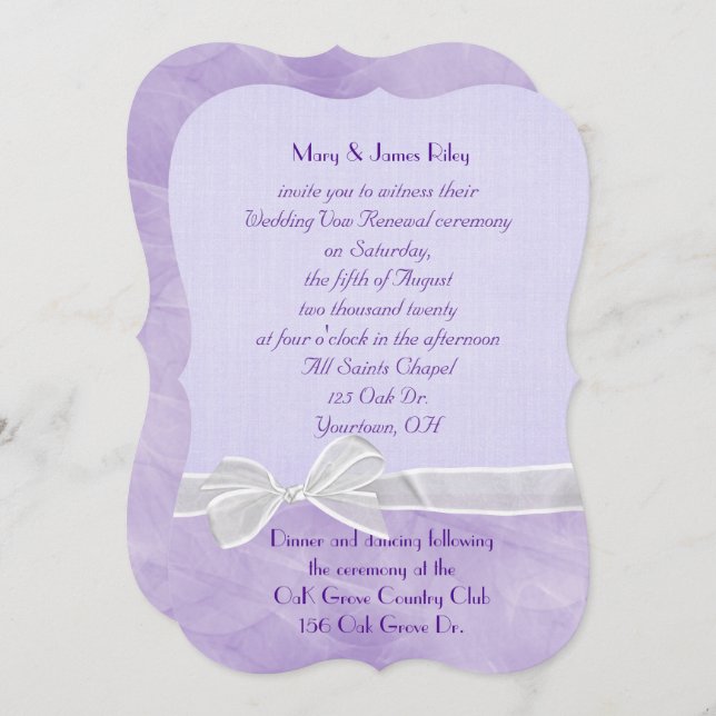 pastel purple Wedding Vow Renewal Ceremony Invitation (Front/Back)