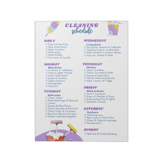 Pastel Purple Weekly Cleaning Schedule Checklist Notepad