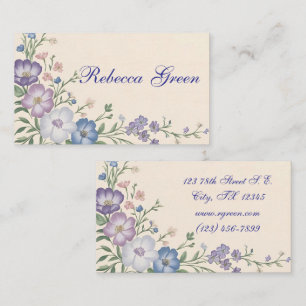 Pastel Purple, White & Blue Botanical floral Print Business Card