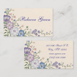 Pastel Purple, White & Blue Botanical floral Print Business Card