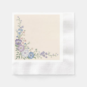 Pastel Purple, White & Blue Botanical Floral Print Napkin