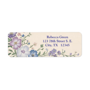 Pastel Purple, White & Blue Botanical Floral Print Return Address Label