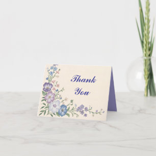 Pastel Purple, White & Blue Botanical Floral Print Thank You Card