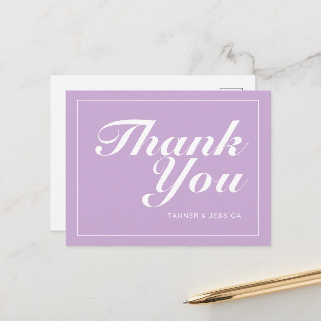 Pastel Purple & White Modern Minimalist Thank You  Postcard (Front/Back In Situ)