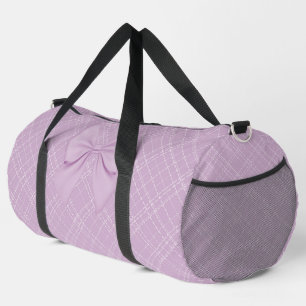 PASTEL PURPLE & WHITE PLAID PATTERN WITH BOW DUFFLE BAG