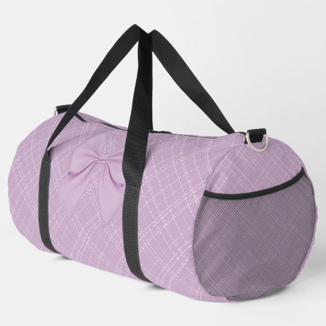 PASTEL PURPLE & WHITE PLAID PATTERN WITH BOW DUFFLE BAG (Right Corner)
