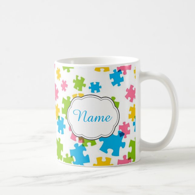 Pastel Puzzle Piece Personalised Mug (Right)