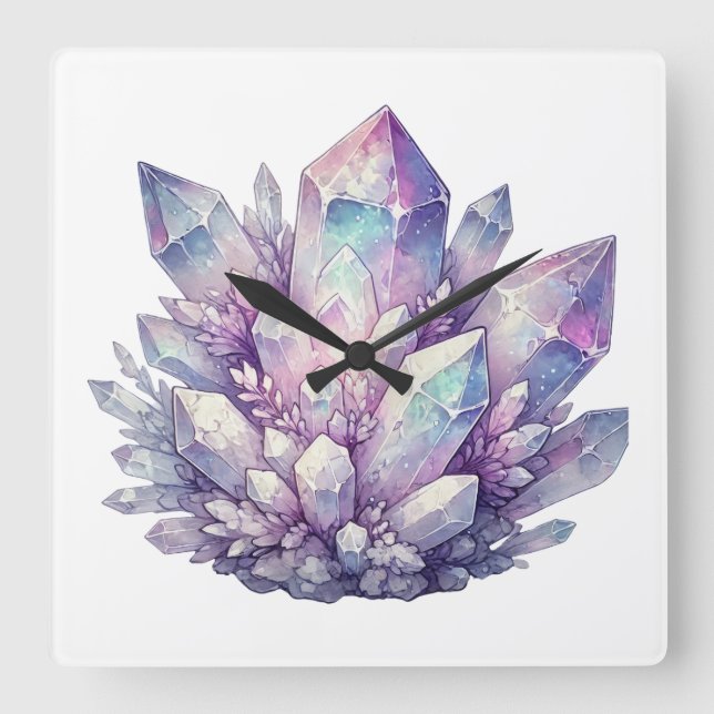 Pastel Quartz Cluster Square Wall Clock (Front)