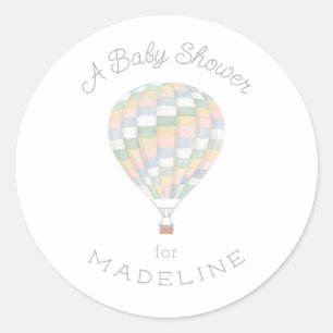 Pastel Quilt Hot Air Balloon Baby Shower Classic Round Sticker