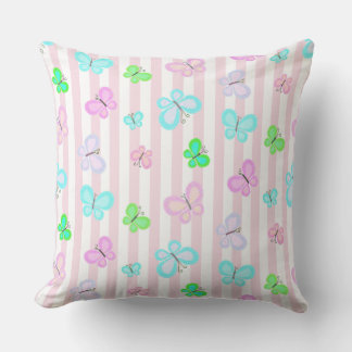 Pastel Quilty Butterflies on Pink White Stripe Cushion