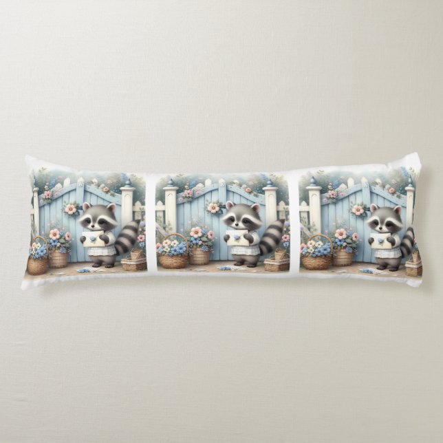 Pastel Raccoon Letter Garden Body Cushion (Front)