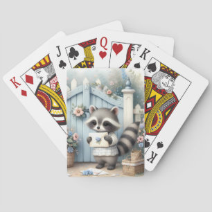 Pastel Raccoon Letter Garden Playing Cards