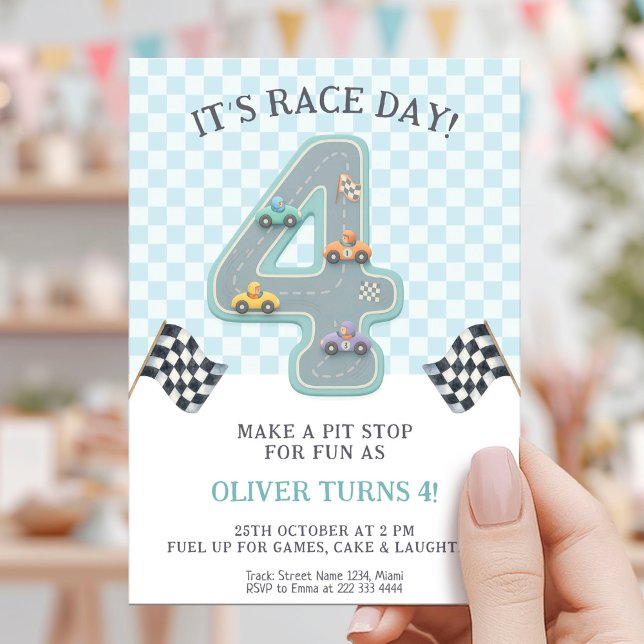 Pastel Race Day Birthday Car Invitation (Creator Uploaded)