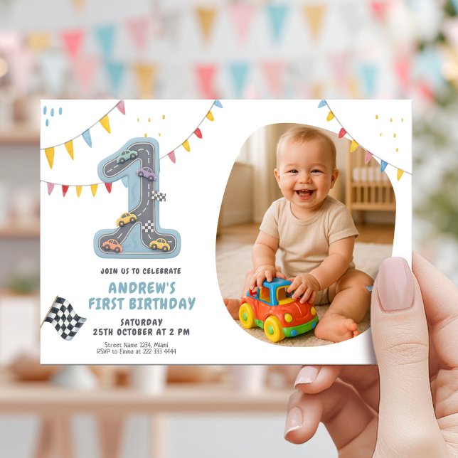 Pastel Race Track First Birthday Invitation (Creator Uploaded)