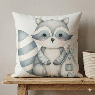 Pastel Racoon Cottage Neutral Woodland Scene Cushion