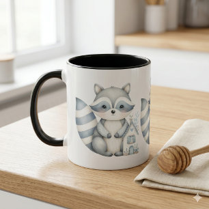 Pastel Racoon Cottage Neutral Woodland Scene Mug
