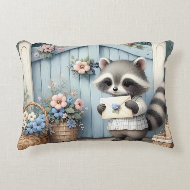 Pastel Racoon Letter Garden Decorative Cushion (Front)