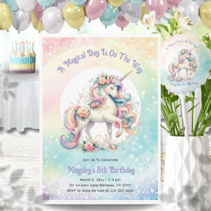 Pastel Radiant Rainbow Unicorn Birthday Party Invitation