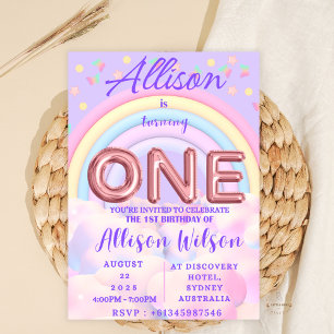 Pastel Rainbow 1st Birthday Invitations girls