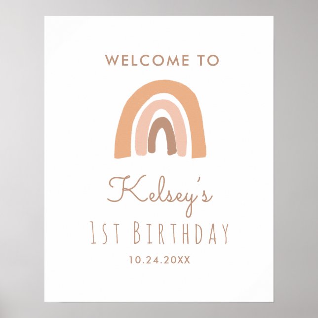 Pastel Rainbow 1st Birthday Party Welcome Poster (Front)