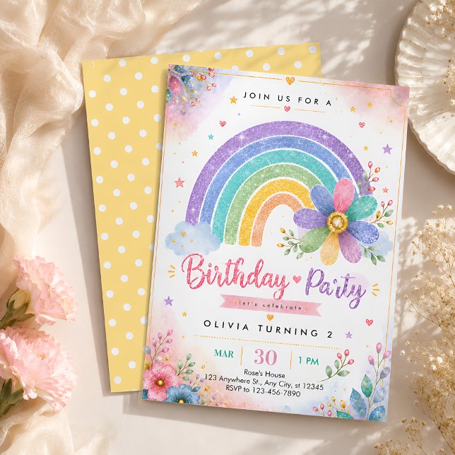 Pastel Rainbow 2nd Birthday Invitation (Creator Uploaded)