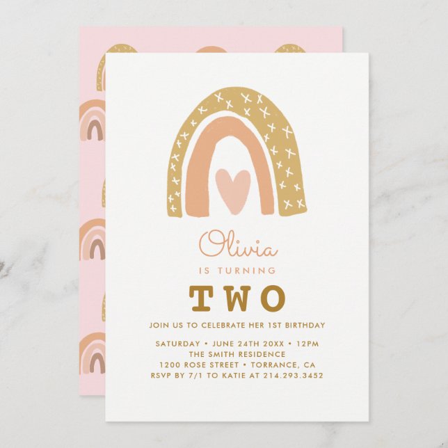 Pastel Rainbow 2nd Birthday Invitation Cards (Front/Back)