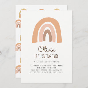 Pastel Rainbow 2nd Birthday Invitation Cards
