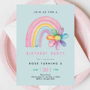 Pastel Rainbow 3rd Birthday Party Invitation