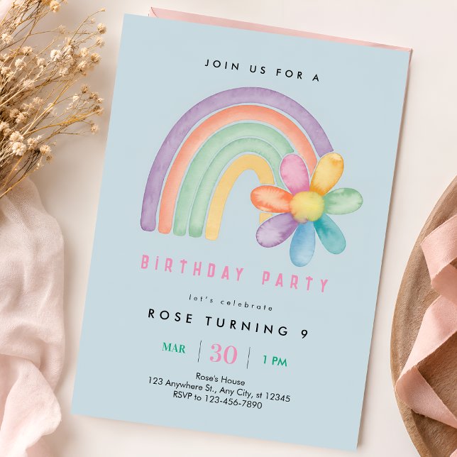 Pastel Rainbow 9th Birthday Invitation (Creator Uploaded)